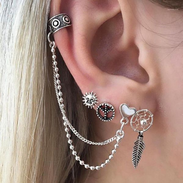 4 pcs/set vintage drop earring set antique silver color sun heart leaves hollow round earring women double chain ear cuff clip1, Golden
4 pcs/set vintage drop earring set antique silver color sun heart leaves hollow round earring women double chain ear cuff clip1, Golden