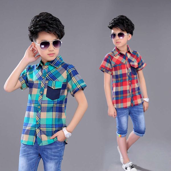 middle clothing sve boys' school short children's 2019 new cotton little boy summer handsome korean plaid inch shirt, White;black
middle clothing sve boys' school short children's 2019 new cotton little boy summer handsome korean plaid inch shirt, White;black