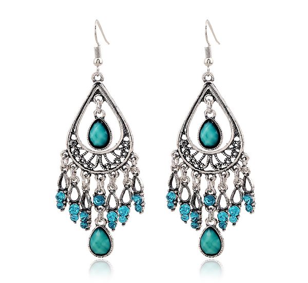 fashion luxury retro earrings bohemian alloy diamond hollow water drop tassel women's earrings gems peacock earrings tassel ear clips, Black
fashion luxury retro earrings bohemian alloy diamond hollow water drop tassel women's earrings gems peacock earrings tassel ear clips, Black