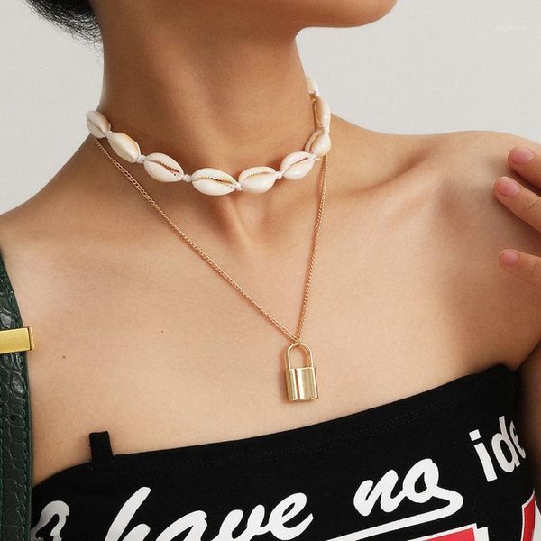 boho natural sea shell conch layerd pendant necklace gold color lock padlock statement choker necklace fashion women jewelry1, Silver
boho natural sea shell conch layerd pendant necklace gold color lock padlock statement choker necklace fashion women jewelry1, Silver
