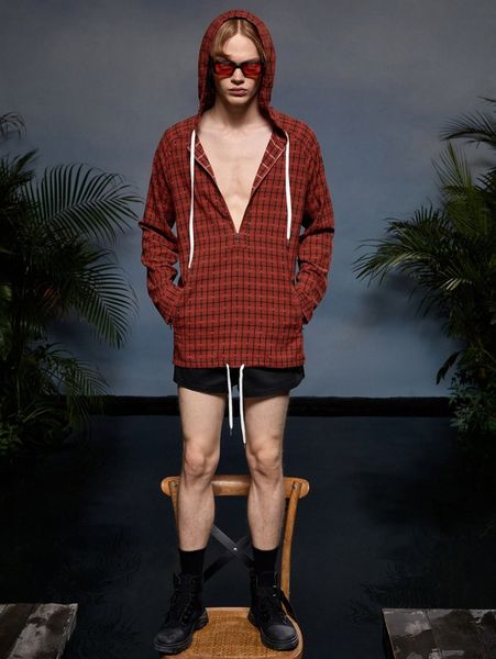 x credo men plaid zip half placket drawstring anorak jacket 57ec#, Black;brown 
x credo men plaid zip half placket drawstring anorak jacket 57ec#, Black;brown