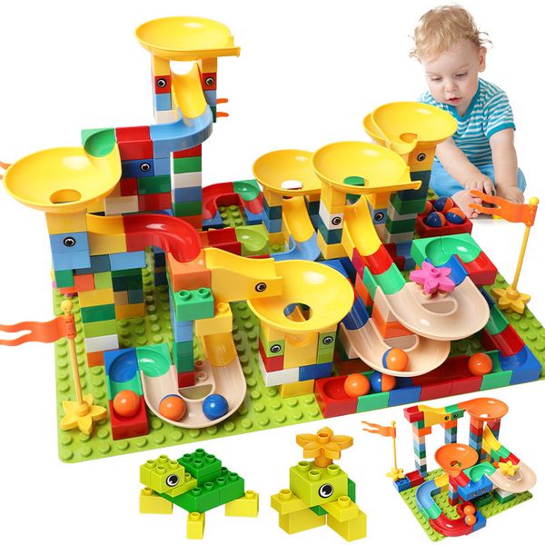 83-332pcs Marble Race Run Duploed Big Size Building Funnel Slide Blocks Diy Bricks Toys For Children Girls