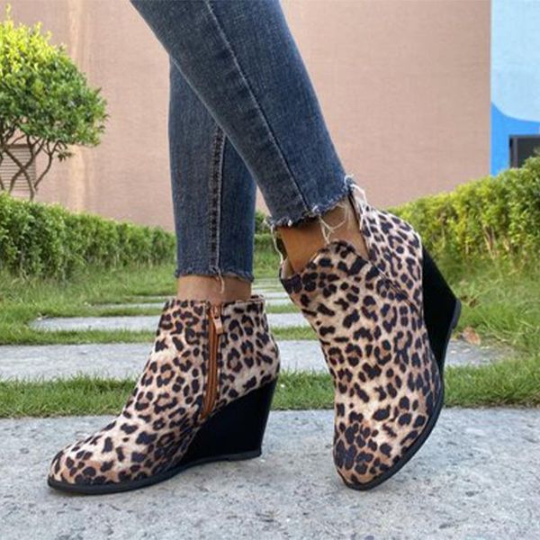 women ankle boots fashion women's flock leopard height increase wedge short boots autumn winter woman zip shoes ladies footwear, Black
women ankle boots fashion women's flock leopard height increase wedge short boots autumn winter woman zip shoes ladies footwear, Black