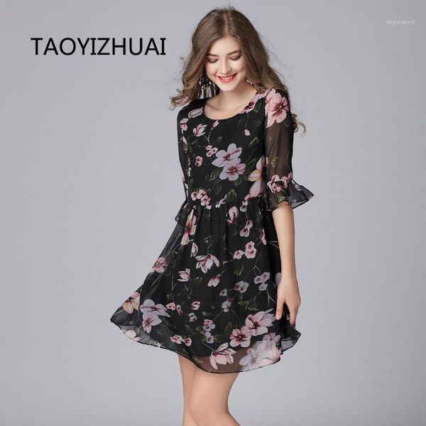 taoyizhuai summer new arrival flower print flare three quarter sleeves o neck above knee sweet big size lady fashion dress 160731, Black;gray
taoyizhuai summer new arrival flower print flare three quarter sleeves o neck above knee sweet big size lady fashion dress 160731, Black;gray