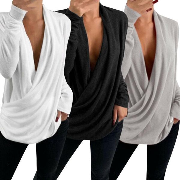 solid low-cut long sleeve shirt women pleated wrap casual oblique ribbon female blouse autumn clothing, White
solid low-cut long sleeve shirt women pleated wrap casual oblique ribbon female blouse autumn clothing, White