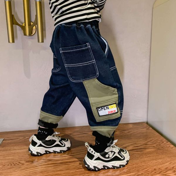 im children's wear men's plush and thick warm jeans, Blue