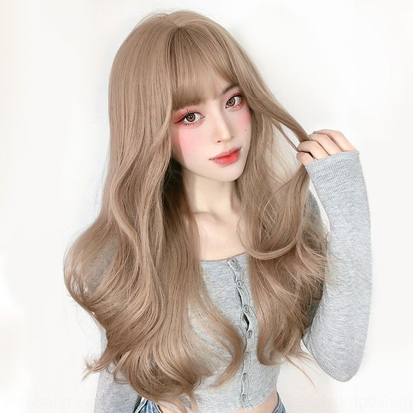 g50yu women's long bangs natural full cover human like long curly big wave wig head set hair wig hair head cover, Black 
g50yu women's long bangs natural full cover human like long curly big wave wig head set hair wig hair head cover, Black
