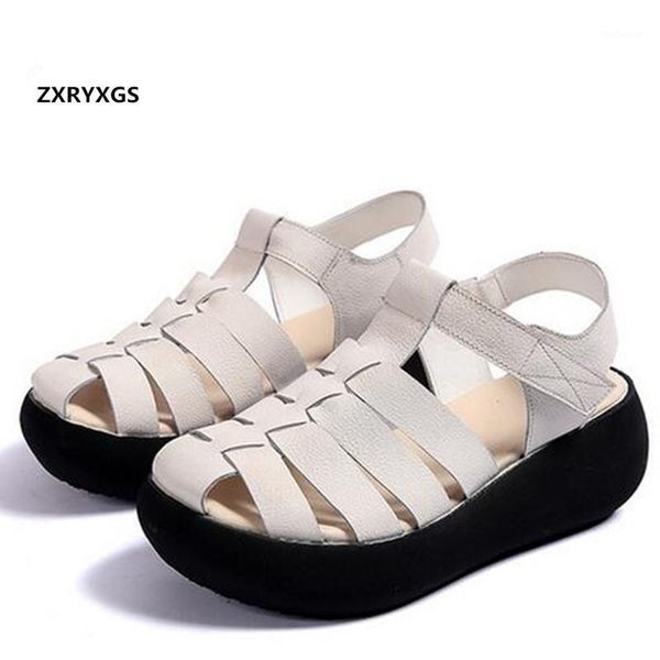 dress shoes cowhide breathable summer leather sandals women casual 2021 increase platform wedges women1, Black