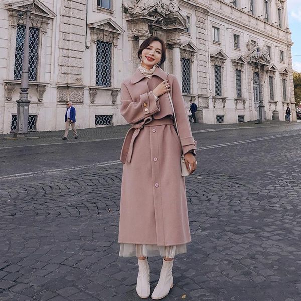 women's wool & blends coat windbreaker pink long sleeve chic overcoat female 2021 autumn winter jacket with belt outwear clothes, Black
women's wool & blends coat windbreaker pink long sleeve chic overcoat female 2021 autumn winter jacket with belt outwear clothes, Black