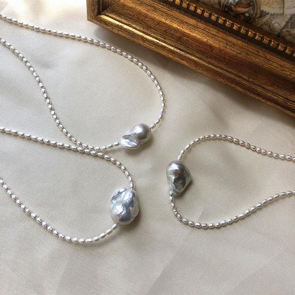 new fashionable joker natural glare 16x22mm baroque shaped freshwater real pearl necklace 3-4mm rice white pearl, Silver
new fashionable joker natural glare 16x22mm baroque shaped freshwater real pearl necklace 3-4mm rice white pearl, Silver