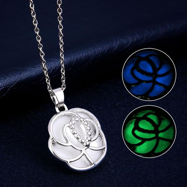 new glow in the dark vintage hollow pendant necklaces luminous green blue rose flower necklace fashion jewelry for women's gifts, Silver
new glow in the dark vintage hollow pendant necklaces luminous green blue rose flower necklace fashion jewelry for women's gifts, Silver