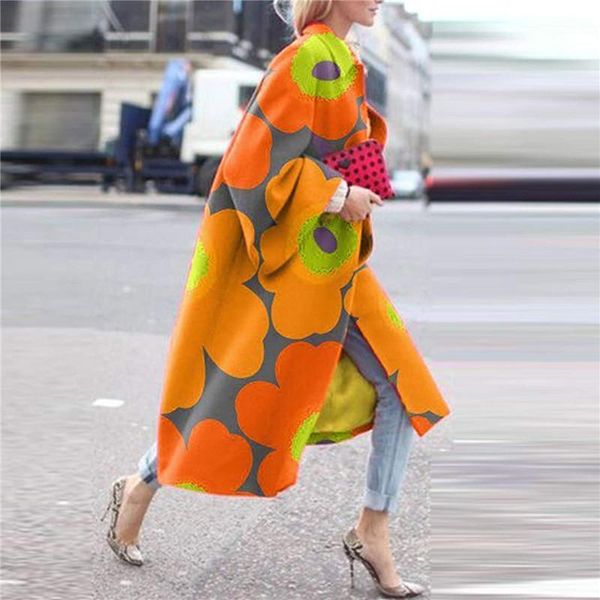 women loose coat autmn winter notched lapel neck outwear high street printed long flare sleeve draped open front trench coat, Black;brown
women loose coat autmn winter notched lapel neck outwear high street printed long flare sleeve draped open front trench coat, Black;brown