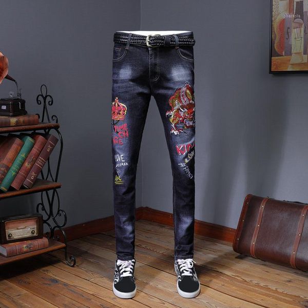 jeans slim men's youth print embroidered hole stretch stretch casual pants black blue casual demin jeans1
jeans slim men's youth print embroidered hole stretch stretch casual pants black blue casual demin jeans1