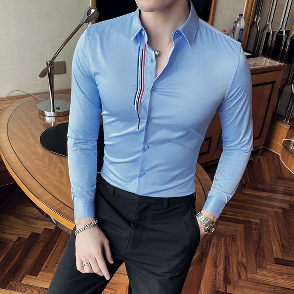 2020 striped autumn new embroidered korean thin british men's clothing long blue male pale masculine shirt 9t5d, White;black
2020 striped autumn new embroidered korean thin british men's clothing long blue male pale masculine shirt 9t5d, White;black