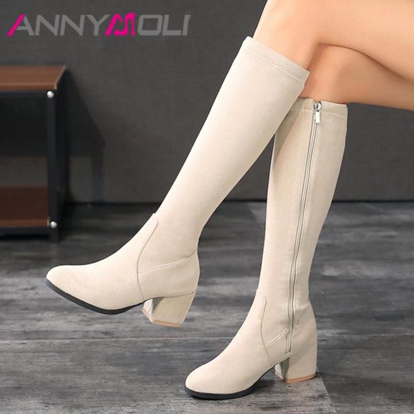 annymoli knee high boots high heel woman boots chunky heel round toe long zipper female shoes autumn winter beige size 46, Black
annymoli knee high boots high heel woman boots chunky heel round toe long zipper female shoes autumn winter beige size 46, Black