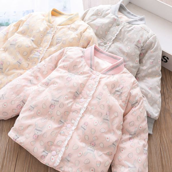 girls cartoon liner baby 90% white duck embroidered children's foreign style light down jacket, Blue;gray