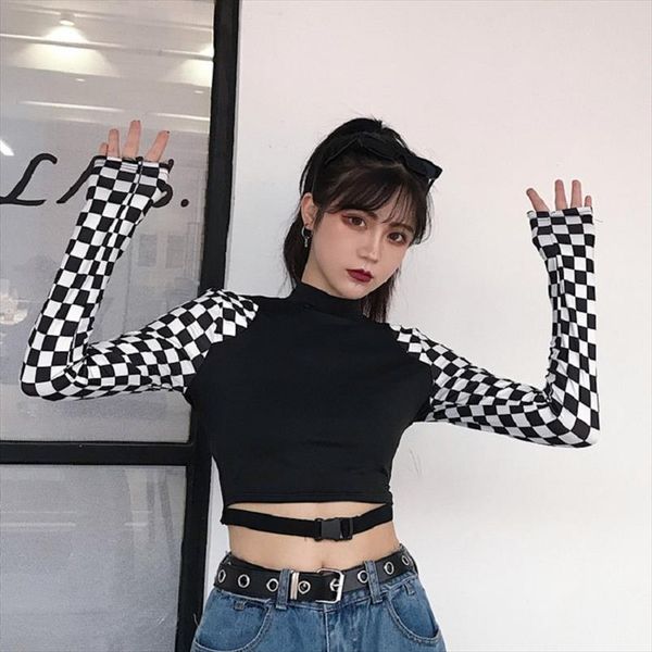 autumn harajuku new female hip hop slim long sleeve plaid short paragraph casual stitching turtleneck ulzzang t shirt, White
autumn harajuku new female hip hop slim long sleeve plaid short paragraph casual stitching turtleneck ulzzang t shirt, White