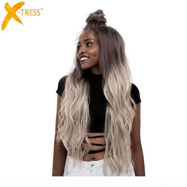 ombre grey color moon part synthetic lace front wigs long body wave part brown purple women hair wig with baby hair x-tress, Black
ombre grey color moon part synthetic lace front wigs long body wave part brown purple women hair wig with baby hair x-tress, Black