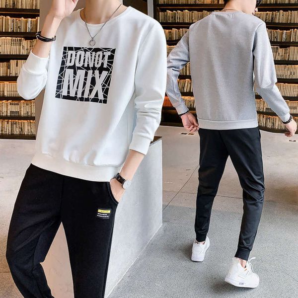 sportswear autumn 2020 men's two piece suit casual pants sweater set 702, Gray