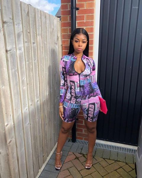 2020 spring fashion new locomotiv style sets long sleeve zipper elastic short pants printed two piece sets1, Gray