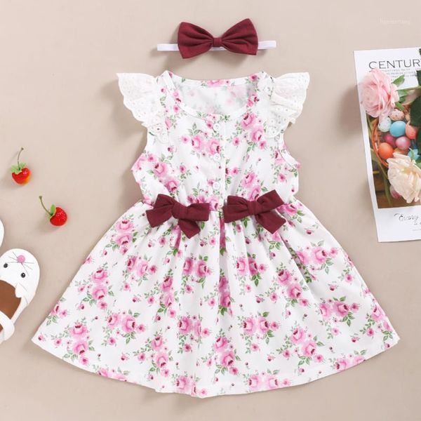 girls' sweet floral dress summer children's cute bow button down flying sleeve princess dress with headband 1-5 years1, Red;yellow
girls' sweet floral dress summer children's cute bow button down flying sleeve princess dress with headband 1-5 years1, Red;yellow