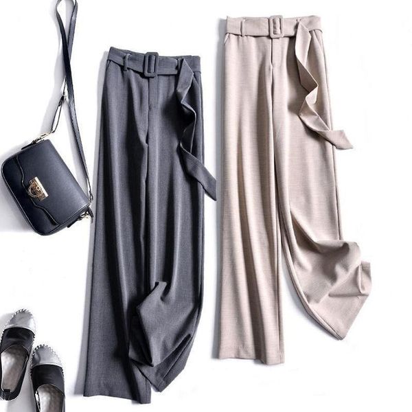 women's pants & capris 2021 spirng autumn women vintage belt high waist solid office ladies korean style wide leg draped loose trousers, Black;white
women's pants & capris 2021 spirng autumn women vintage belt high waist solid office ladies korean style wide leg draped loose trousers, Black;white