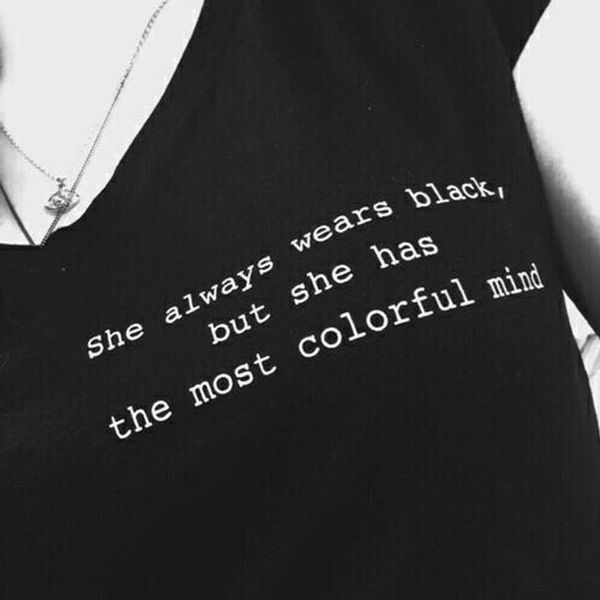 she always wears black but she has the most colorful mind t-shirt tumblr hipster grunge aesthetic streetwear 90s punk shirt, White
she always wears black but she has the most colorful mind t-shirt tumblr hipster grunge aesthetic streetwear 90s punk shirt, White