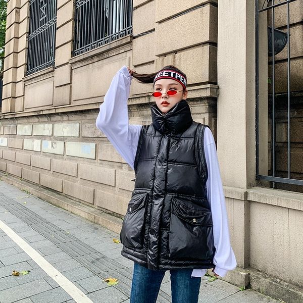 2020 autumn winter warm vest coats jackets sleeveless pockets solid down cotton loose female casual street waistcoat outerwear 1023, Black;white
2020 autumn winter warm vest coats jackets sleeveless pockets solid down cotton loose female casual street waistcoat outerwear 1023, Black;white