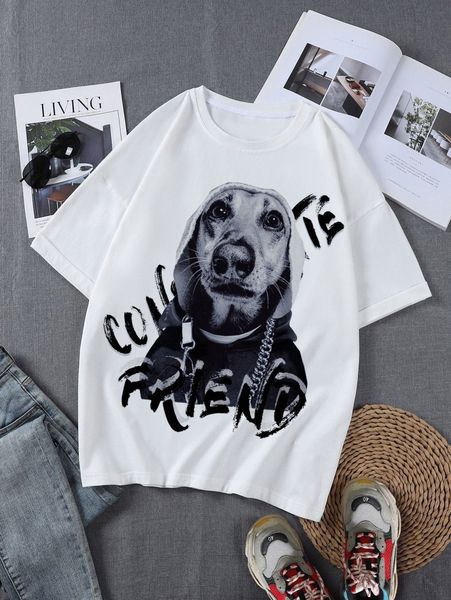 men dog & letter graphic tee y1mj#, White;black
men dog & letter graphic tee y1mj#, White;black