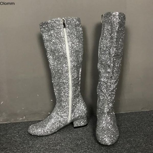 olomm new fashion women knee high glitter boots square low heels boots round toe silver club wear shoes women plus us size 5-15, Black
olomm new fashion women knee high glitter boots square low heels boots round toe silver club wear shoes women plus us size 5-15, Black