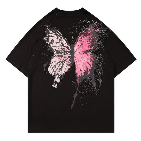 

2021 new aelfric eden oversize butterfly t shirt men summer hip hop tshirt loose harajuku male tees black cotton hipster 14w9, White;black