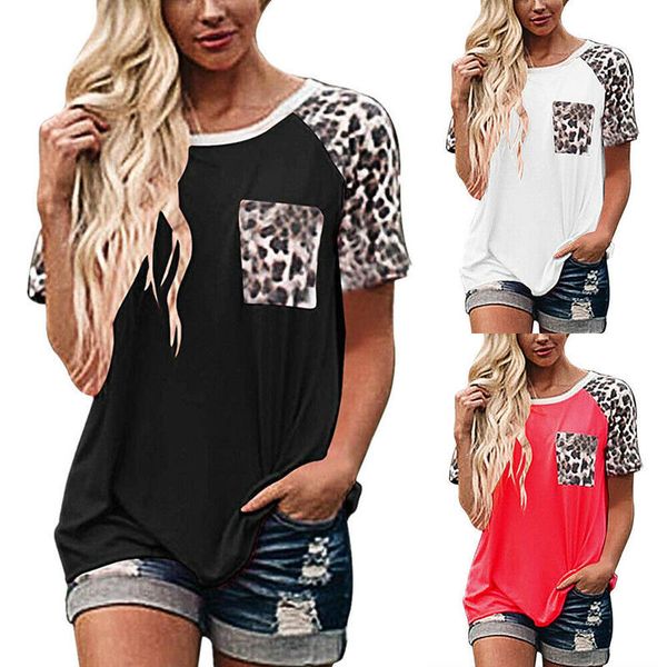 women ladies leopard printing round neck stitching color casual loose fitting short sleeve t-shirts tunic, White
women ladies leopard printing round neck stitching color casual loose fitting short sleeve t-shirts tunic, White
