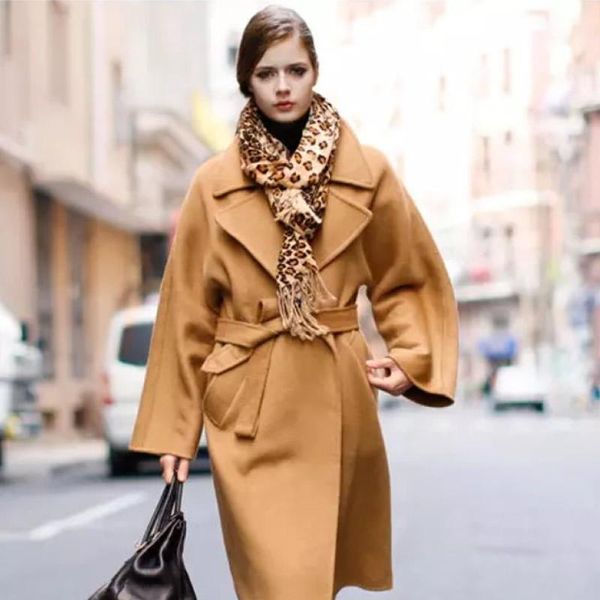 2020 new women wool loose coat fashion turn-down collar winter coat with belt, Black
2020 new women wool loose coat fashion turn-down collar winter coat with belt, Black