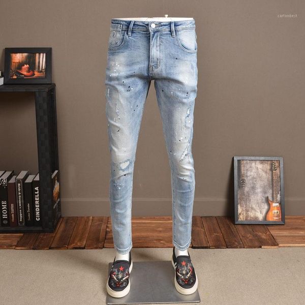 men's jeans light blue men spray dot distressed patch slim fit stretch cotton denim1
men's jeans light blue men spray dot distressed patch slim fit stretch cotton denim1
