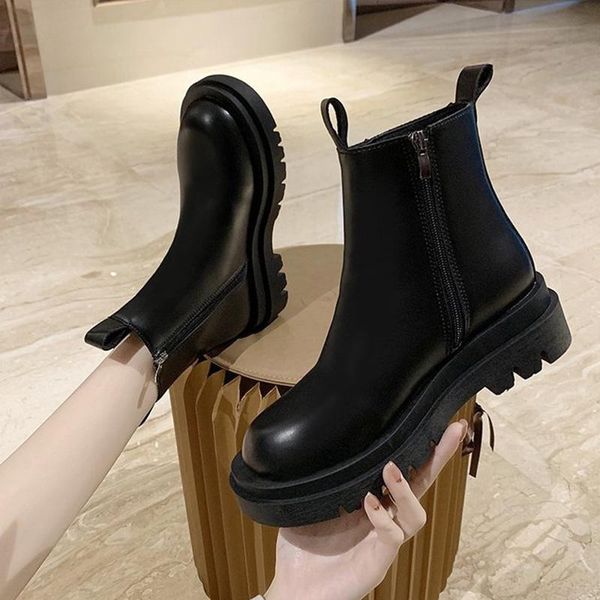 women's ankle boots pu leather women short botas zippers ladies fashion shoes square heels platform new 2020 female footwear, Black
women's ankle boots pu leather women short botas zippers ladies fashion shoes square heels platform new 2020 female footwear, Black