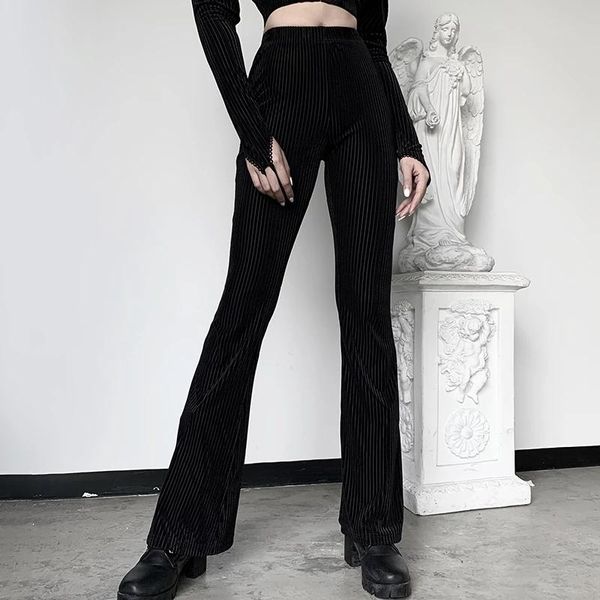 dark retro high waisted slim bell pants plush casual girl wide leg pants solid color trousers, Black;white
dark retro high waisted slim bell pants plush casual girl wide leg pants solid color trousers, Black;white