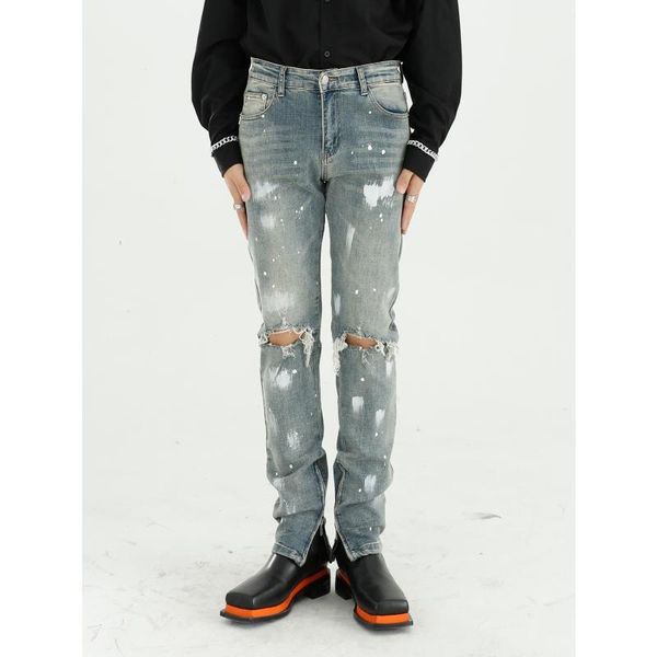 male vintage streetwear hip hop jeans trousers men paint knee broken hole slim fit casual beggar denim pant kg-91, Blue
male vintage streetwear hip hop jeans trousers men paint knee broken hole slim fit casual beggar denim pant kg-91, Blue