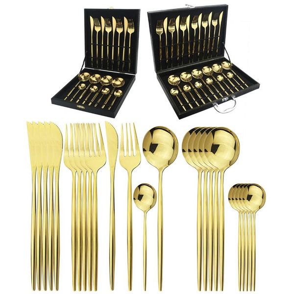 16/24pcs gold cutlery set stainless steel flatware set knife fork spoon dinnerware home kitchen tableware with gift box
16/24pcs gold cutlery set stainless steel flatware set knife fork spoon dinnerware home kitchen tableware with gift box