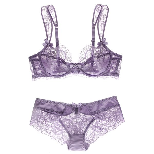 lace embroidery fashion ultra-thin underwear set bowknot transparent women bra sets bras and panties summer lingerie suits y200708, Red;black