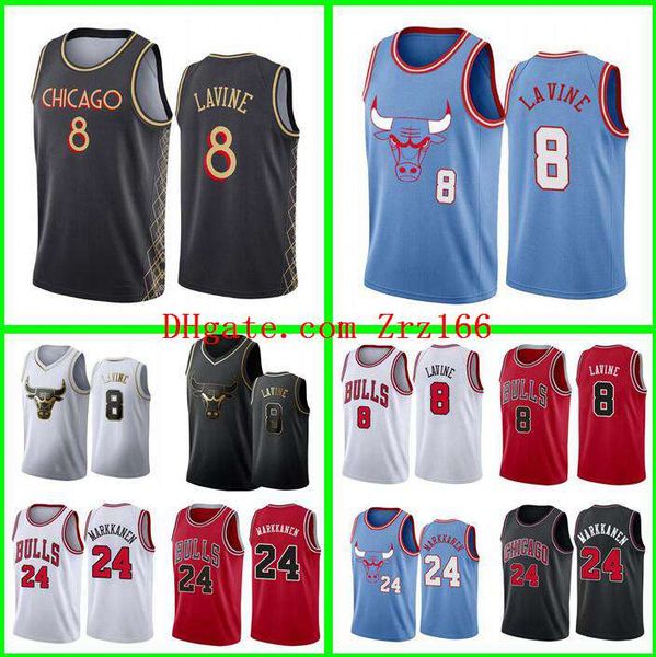 men basketball chicago bulls 8 lavine 24 markkanen 2020-21 jersey jersey and shorts, Black;red