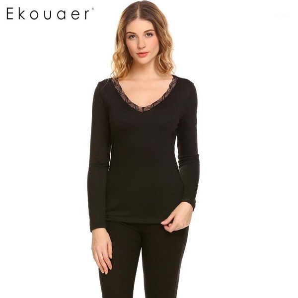 women's sleepwear ekouaer women warm underwear casual v-neck long sleeve back lace patchwork slim waist solid sleep thermal johns1, Black;red
women's sleepwear ekouaer women warm underwear casual v-neck long sleeve back lace patchwork slim waist solid sleep thermal johns1, Black;red
