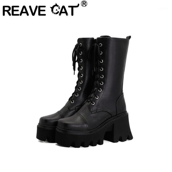 reave cat women mid-calf boots stylish punk square toe thick heels platform flat 9cm pu lace-up zip black big size 35-44 a32581
reave cat women mid-calf boots stylish punk square toe thick heels platform flat 9cm pu lace-up zip black big size 35-44 a32581