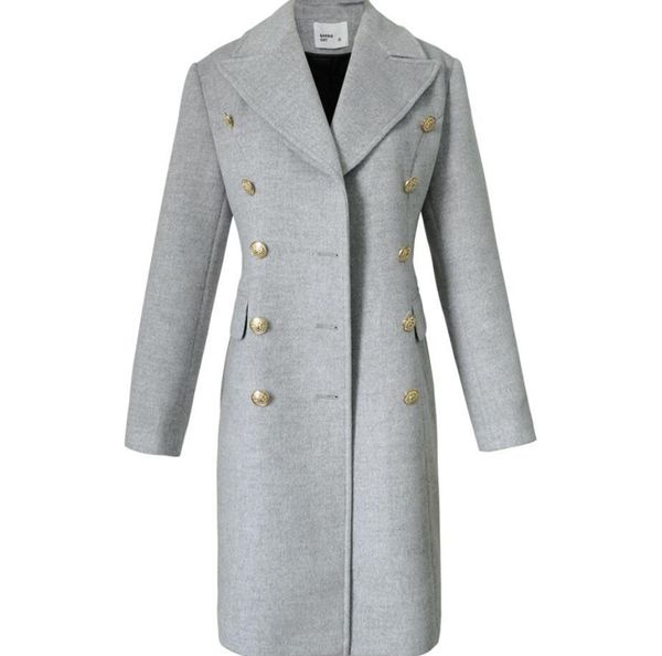 female double-breasted 2021 light gray winter long wool mixtures jacket q572 wis4, Black 
female double-breasted 2021 light gray winter long wool mixtures jacket q572 wis4, Black