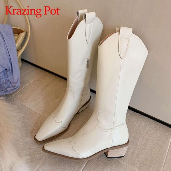 krazing pot large sizg genuine leather high heel western boots three colors young lady daily wear casual knee-high boots l1f3, Black
krazing pot large sizg genuine leather high heel western boots three colors young lady daily wear casual knee-high boots l1f3, Black