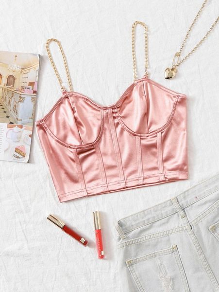 chain detail silky bustier cami crop o4zt#, White