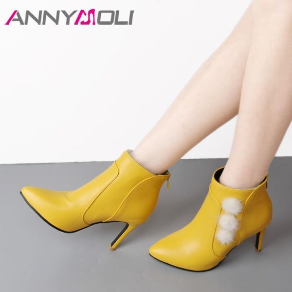 annymoli winter real fur boots thin heels boots women ankle zipper lady autumn short shoes black yellow big 461
annymoli winter real fur boots thin heels boots women ankle zipper lady autumn short shoes black yellow big 461