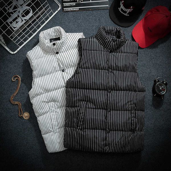 autumn and winter striped cotton youth trend jacket korean thickened handsome men's large vest, Black;white
autumn and winter striped cotton youth trend jacket korean thickened handsome men's large vest, Black;white