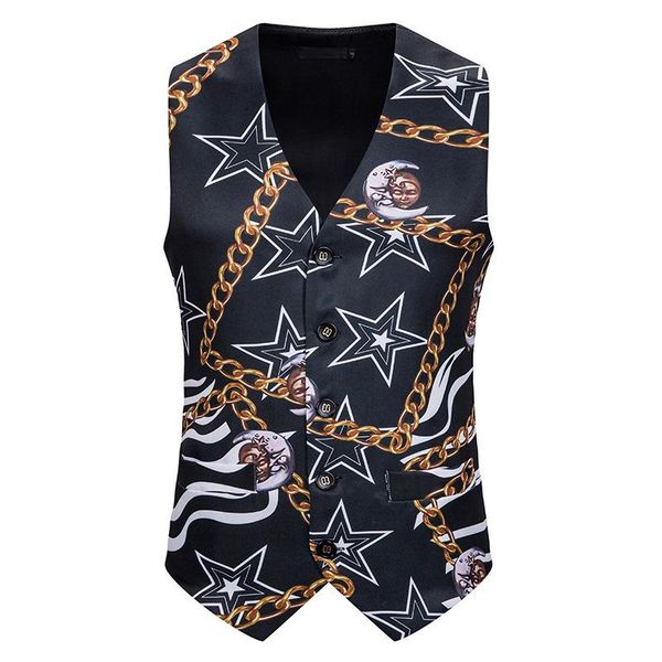 suit vest men new casual fashion men's 3d printing european size star chain printing single breasted vest, Black;white
suit vest men new casual fashion men's 3d printing european size star chain printing single breasted vest, Black;white