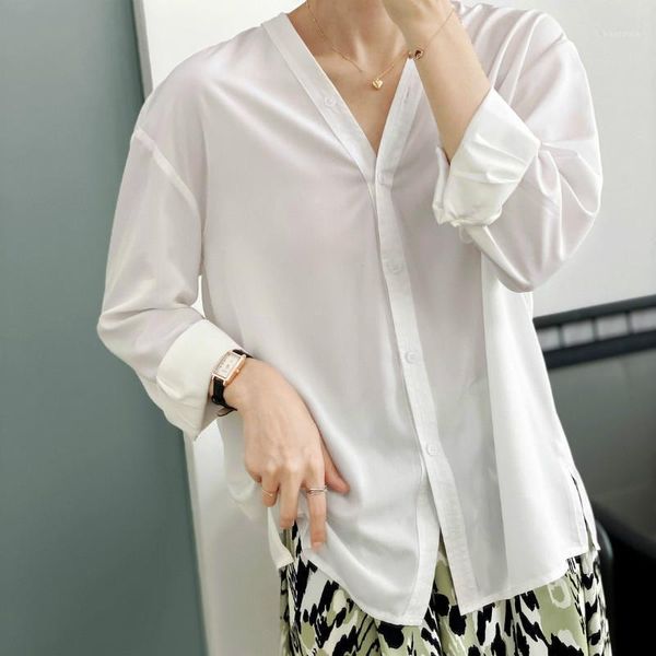 collarless chic women's satin shirt simple casual street office ropa de mujer autumn blouse blusa mujer de moda 2020 verano1, White
collarless chic women's satin shirt simple casual street office ropa de mujer autumn blouse blusa mujer de moda 2020 verano1, White