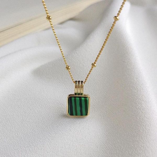 pendant necklaces square green malachite necklace stripe round bead chain 925 sterling silver female choker women elegant wedding jewelry
pendant necklaces square green malachite necklace stripe round bead chain 925 sterling silver female choker women elegant wedding jewelry